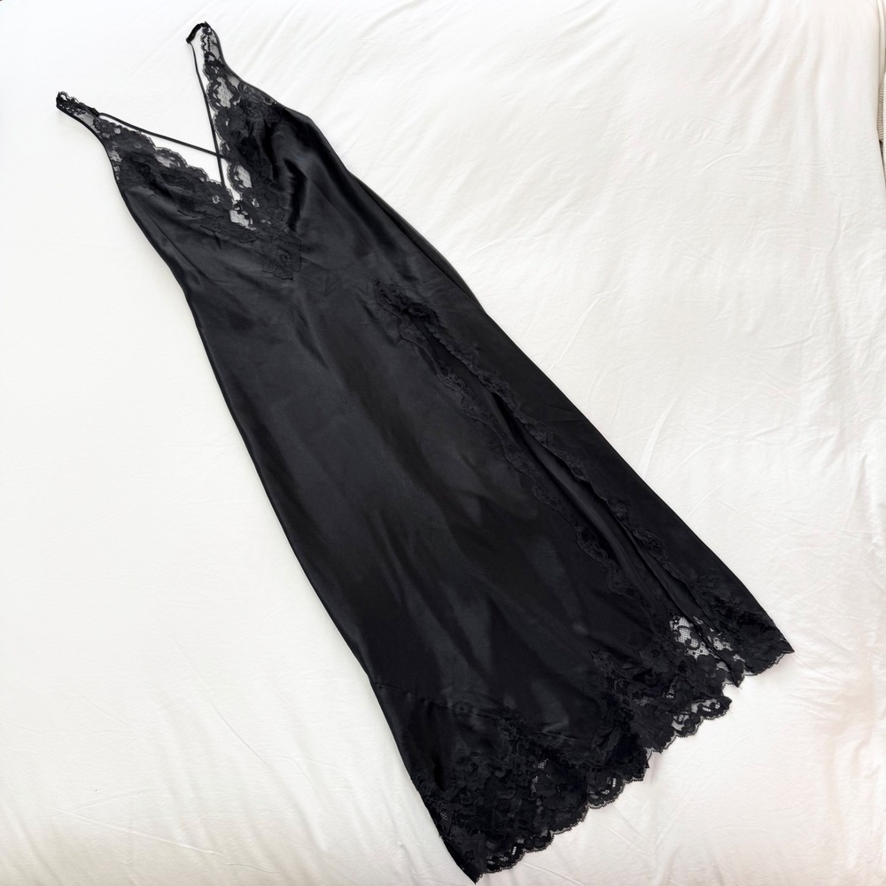 Vintage 2003 Victoria's Secret Black Lace Maxi Slip Dress Size Small Y2K